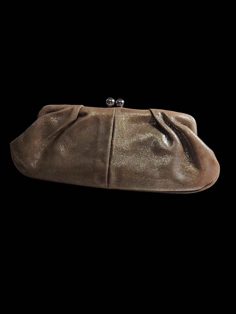 Kate Landry Metallic tan/silver Pleated Kiss-Lock Clutch w strap